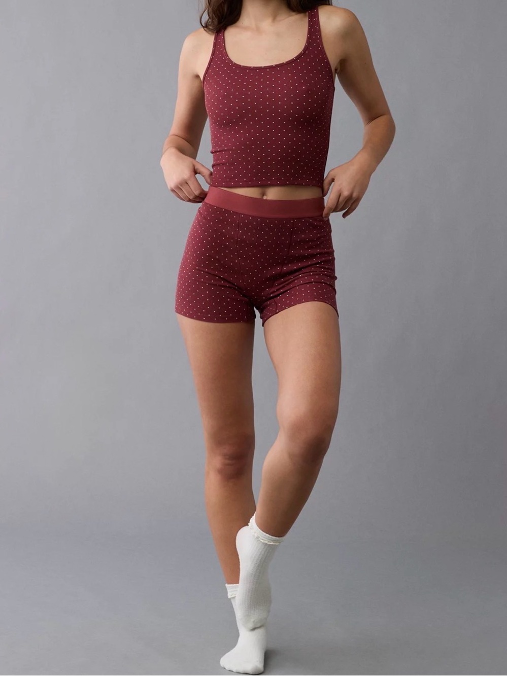 American Eagle Boy Short Tank Top Lounge Set Wineberry Size Large